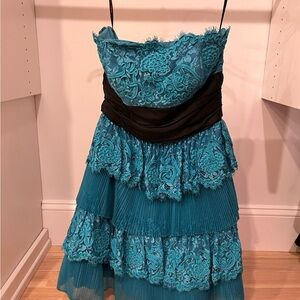 Betsey Johnson Teal Lace and Pleated Dress